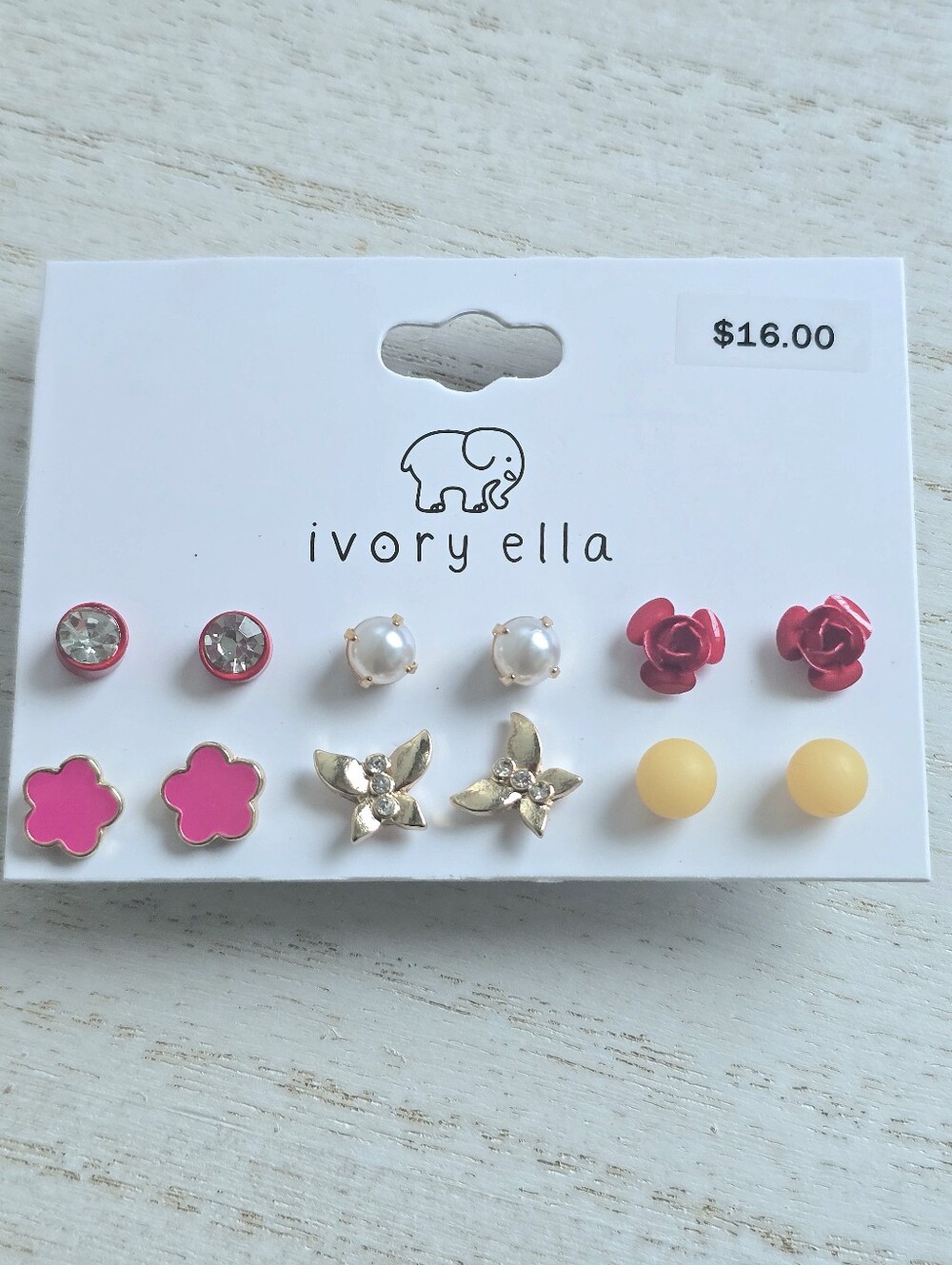 Ivory Ella Kids 6-Pair Stud Earring Set - Pink, Red, Pearl, Yellow, Gold
